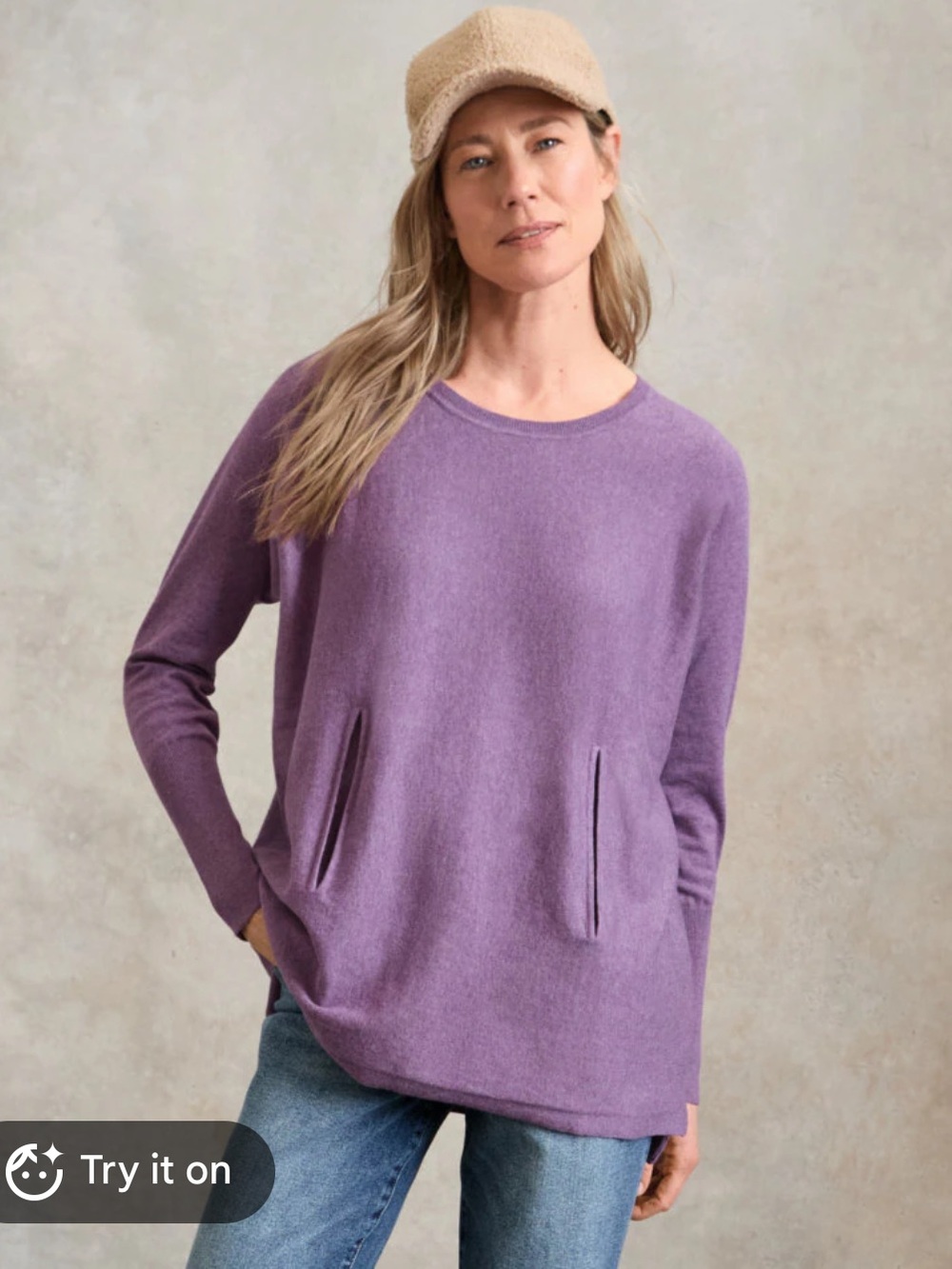 Garnet Hill Lilac Crewneck Organic Cotton Sweater with Front Pockets sz XL